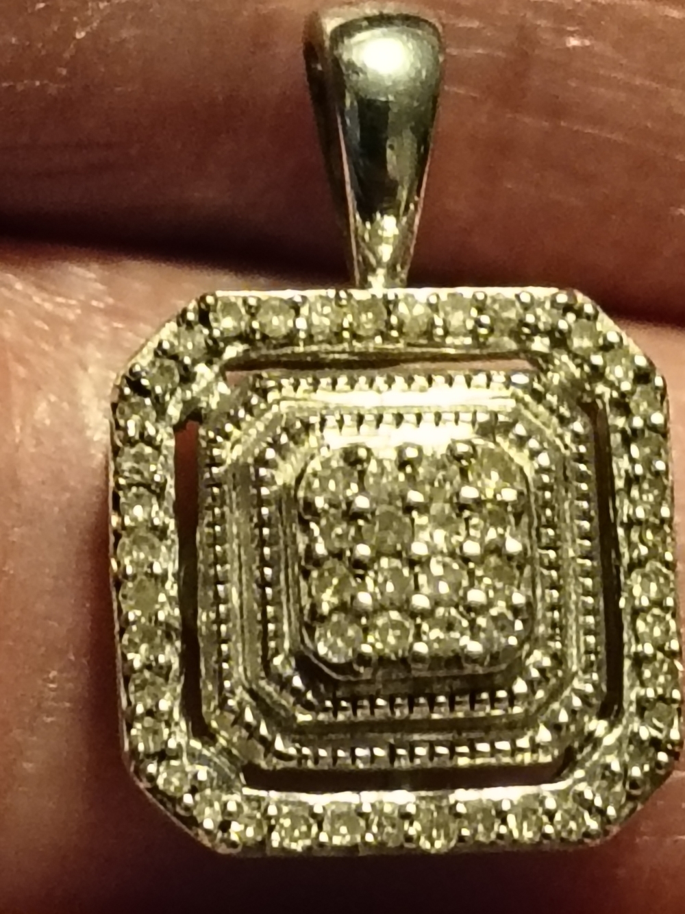 Vintage Signed Sterling Silver Square Diamond Cluster Pendant Signed